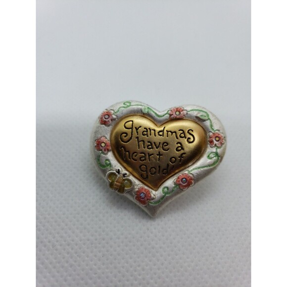 Vintage AJMC Floral Enamel Grandmas Have A Heart of Gold Brooch Pin - Picture 1 of 4